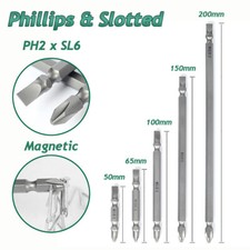 Magnetic Double Ended Phillips  Slotted Screwdriver Bits Set for Drill  PH2/SL6  
