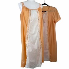 Vintage 70's Gossard Artemis Nightgown and Robe Set Orange and White Women's Sm