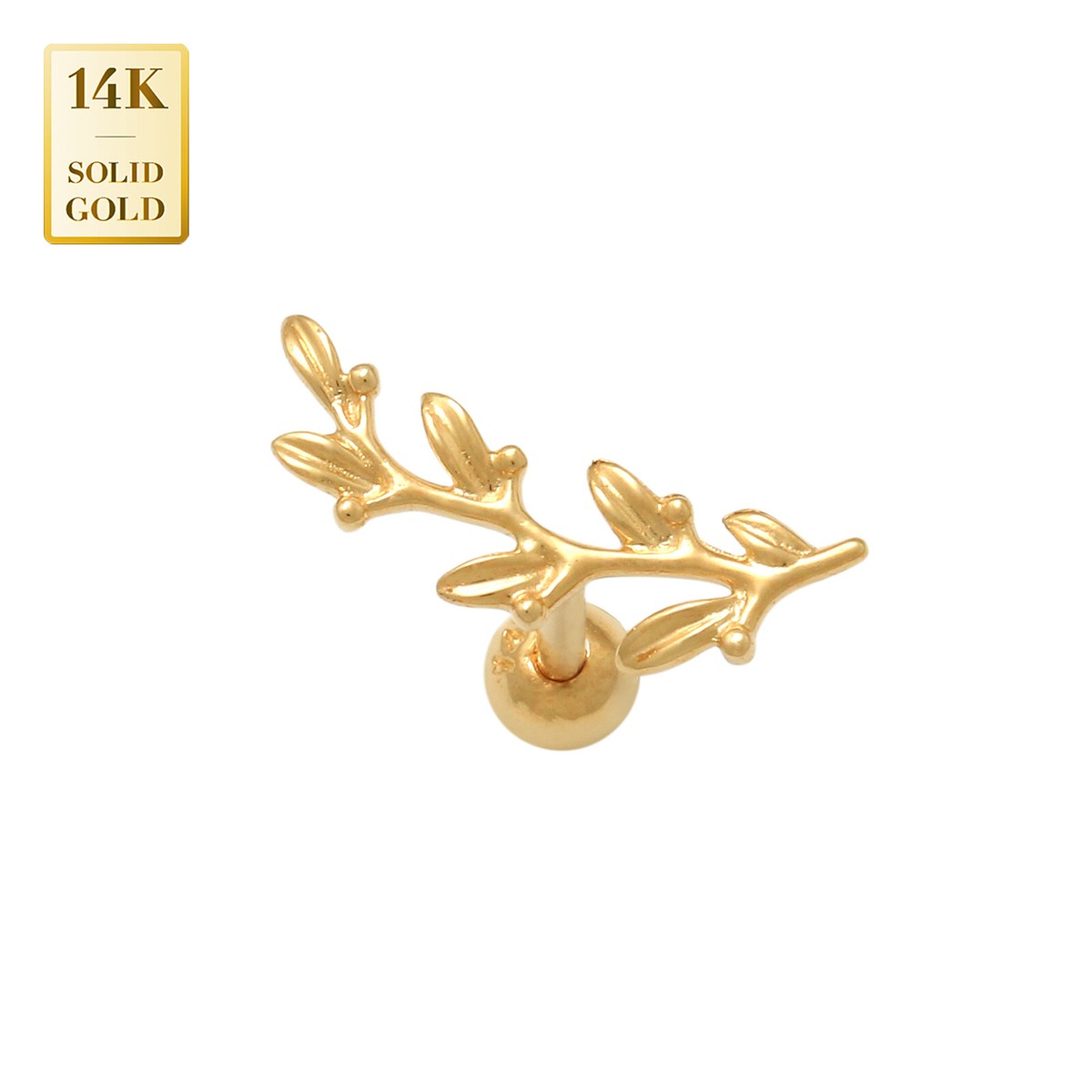 [LLOYD] 韓国☆14K GOLD☆Leaf Single Piercing 14K REAL Solid Gold Curved Leaf Ear Piercing Cartilage Stud
