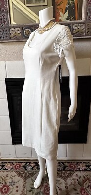 NWT Sharagano Ivory Cap Sleeve Knit Stretch Shift Dress Size 6