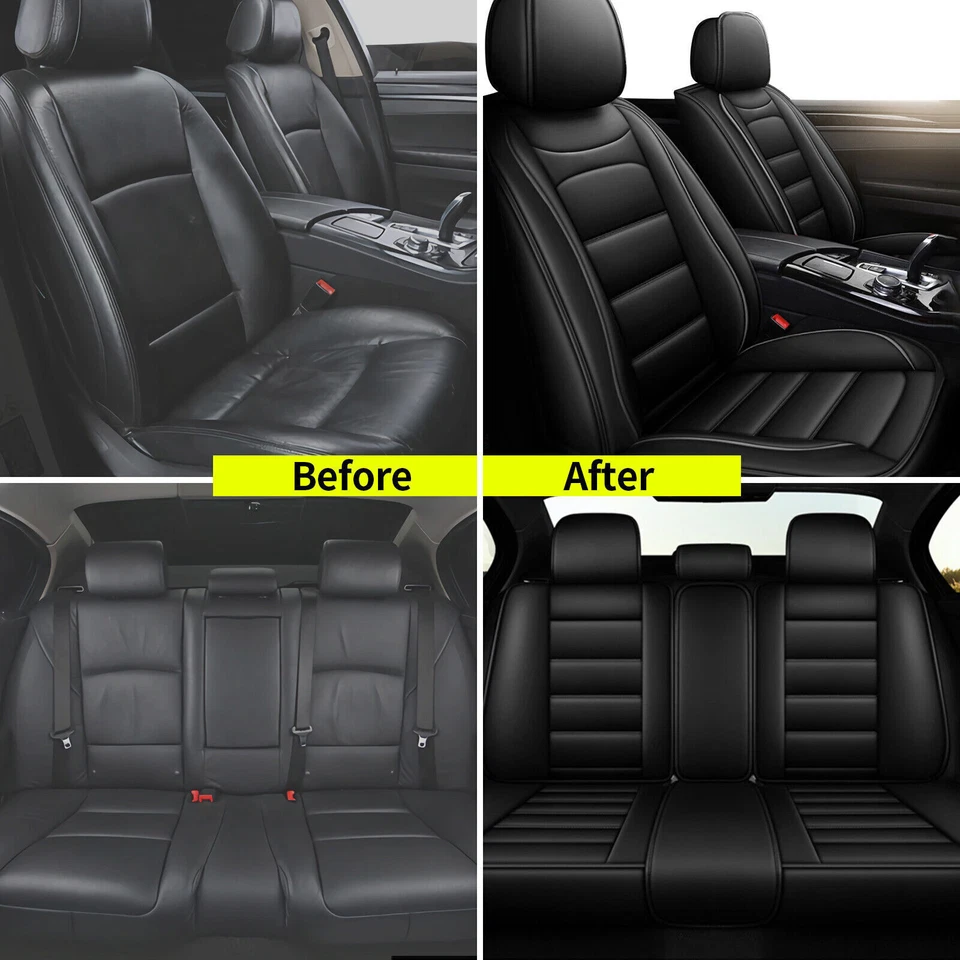 For Subaru XV Crosstrek 2013-2015 Car 5 Seat Cover Full Set Faux Leather Black Foto 3 de 4