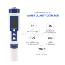 5in1 TDS/EC/PH/Salinity/Temperature Meter Digital Water Quality Monitor Tool New