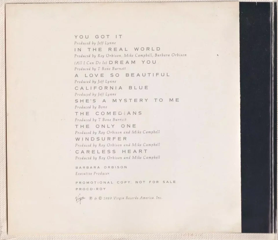ROY ORBISON CD Mystery Girl 10 Track USA PROMO ONLY Textured Pack MINT - Image 4 of 4