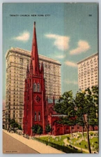 Postcard Linen Trinity Church New York City, NY B7