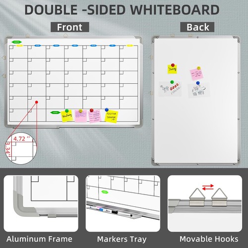 36x24 Inch Dry Erase Calendar Whiteboard Wall Hanging Monthly Schedule Board - Picture 6 of 7
