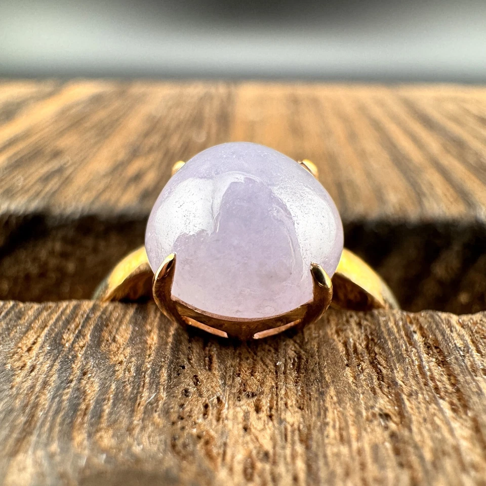 Anillo de jadeíta Birmania lavanda grado A certificado en oro de 18 quilates, talla 6,5 de EE. UU. Foto 4 de 4