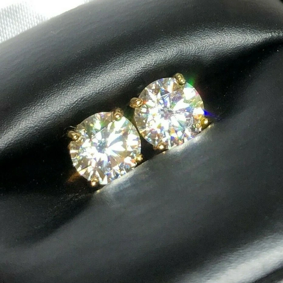 Certified D Color VVS1 Moissanite Solitaire Stud Earrings Screwback - Image 2 of 4