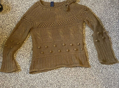 Gap Kinder braun Strickpullover mit Bommeldetails Größe 12 Jahre 