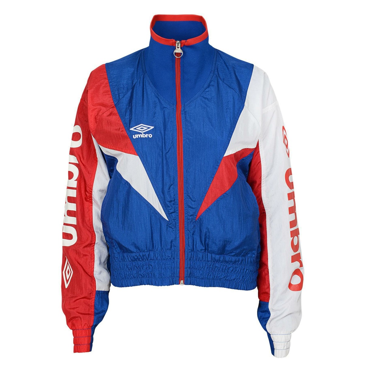 Umbro Womens L Retro Wind Windbreaker Blue Red Crop Full Zip