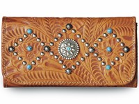 American West® Canyon Creek, All Leather Studded Wallet- Golden Tan on sale American West® Canyon Creek, All Leather Studded Wallet- Golden Tan on sale