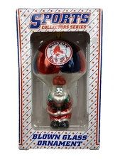 Vtg MLB Boston Red Sox Santa Parachute Glass Christmas Ornament Topperscot