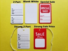 Large Price Tags RED WHITE Blank 2 Part Retail Special Sale Coupon String Strung