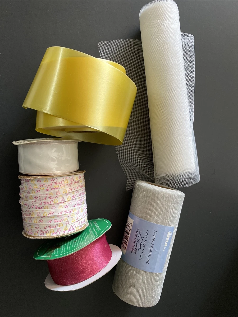 Assorted Lot Of Gift Wrapping Ribbon, Tulle, And It’s A Girl, Baby
