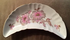 Vintage Mitterteich Bavaria Crescent Dish 6-1/2" Long Pink Floral Germany 4257