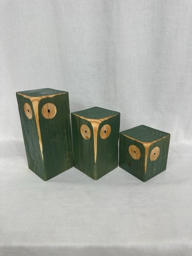 Handmade Wooden Owl Sculpture Set