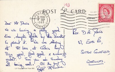 Postkarte Genealogie Rev Davis Elms Road Sutton Coldfield PU 1963 Meine Ref XG