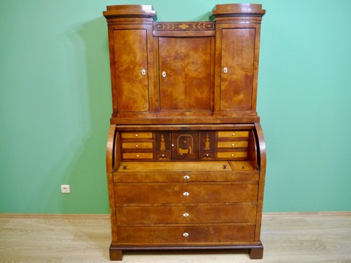 Empire Biedermeier Sekretär Ulme Wurzelfurnier Intarsienbild Geheimfächer 1810 - Bild 12 von 24