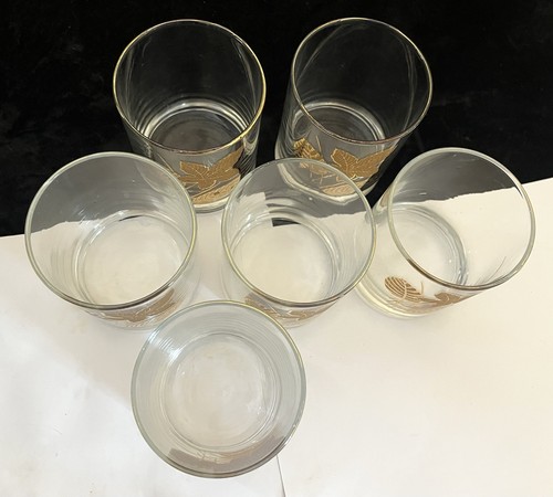 Lot 6 - Libbey GOLD LEAVES (clear) 4" Old Fashioned / Lowball Glasses MCM c1965 - Picture 8 of 9