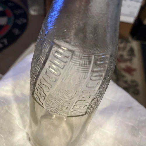 Vintage Pepsi Cola Embossed Glass Bottle