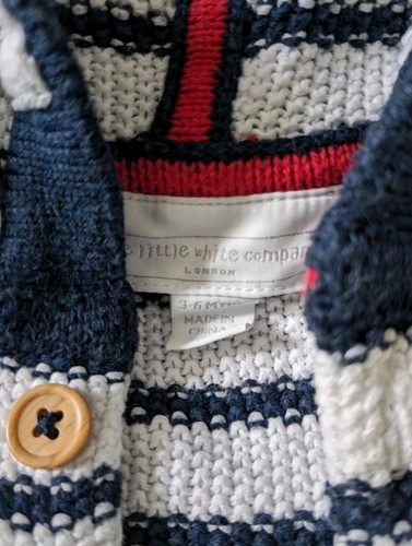 The Little White Company Knitted Hooded Cardigan Nautical Breton Stripe - Picture 3 of 3