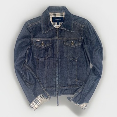 ジャケット・アウター BURBERRY LONDON BURBERRY London Denim Jacket Sz 2 S Blue Nova Check Zip Moto