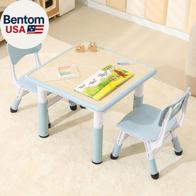 Kids Table and 2 Chairs Set, Height Adjustable Toddler Table and Chairs with Ant