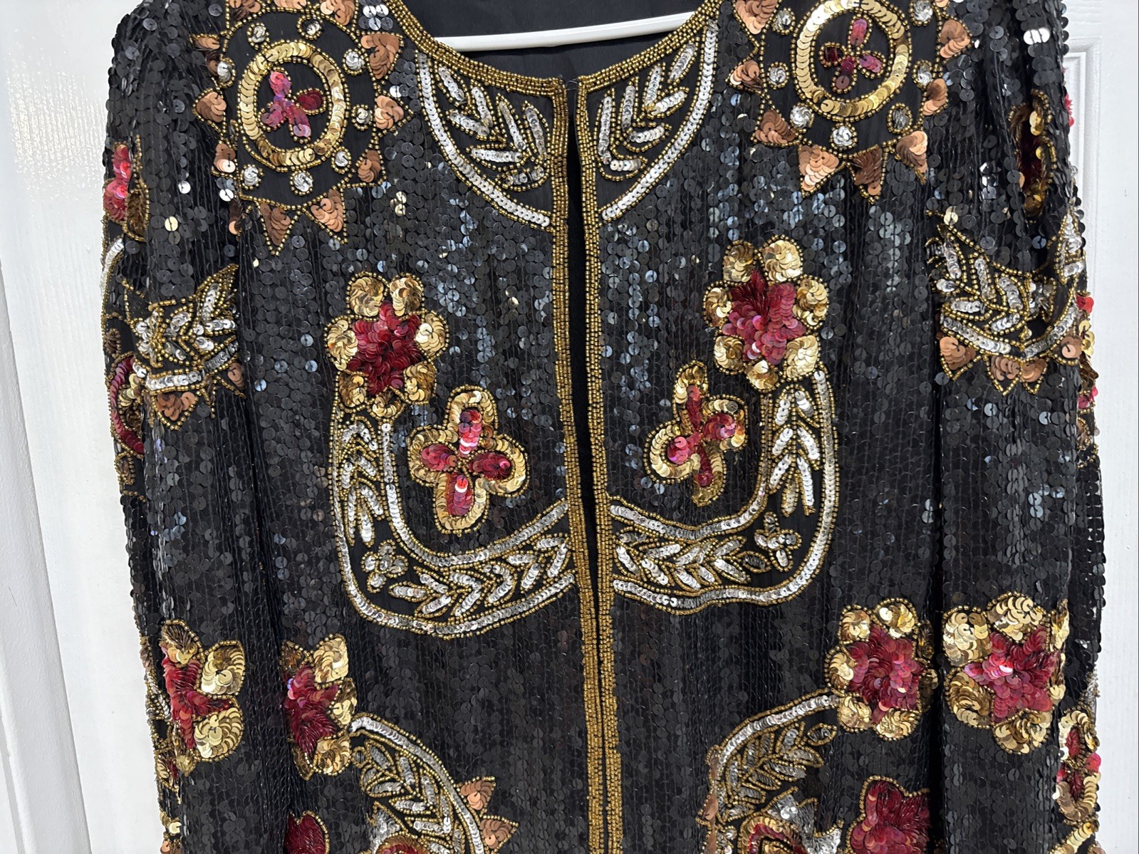 Lawrence Kazar ~ Women's Silk Beaded Sequined Jacket  ~ 1X~ Multicolor ~ Vintage