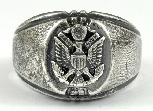 WWII Sterling Silver DEE BEE US ARMY Eagle SIGNET RING 12.3 Grams SZ 9.75