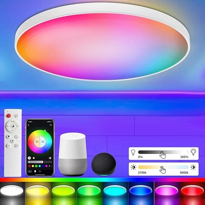 Smart LED Ceiling Light Dimmable WiFi RGB Colour Changer Voice Control Alexa App