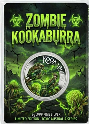 #ad 2026 Zombie Kookaburra Edition 3g .999 Colorized Silver art medal in card $37.40