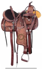 Western Barrel Leather Horse Saddle Full Tack Set. Size-10"-18" inch