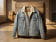 Levi's Premium Sherpa Lined Jean Jacket Men's size Med, Blue Denim Snap Button