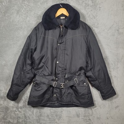 Vintage Walls Blizzard-Pruf Mens Medium Insulated Belted Parka Jacket Black USA