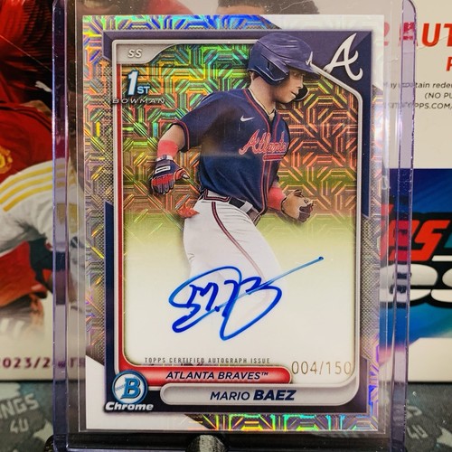 2024 Bowman Chrome Mario Baez 1st Bowman Auto Mojo Refractor/150 SP Braves 🔥 - Imagen 2 de 4