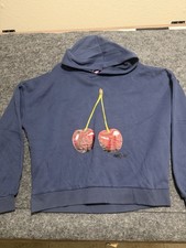 NWOT Women  s Edikted Blue Cherry Hoodie Pullover Sweatshirt Size Small NEW 