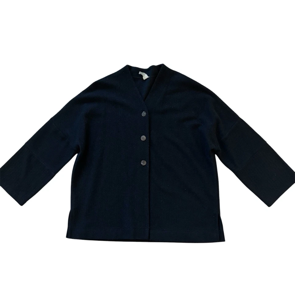 J. Jill Wool Blend Long Ribbed Knit Cardigan Sweater Tunic Black Size Large - Image 2 of 4