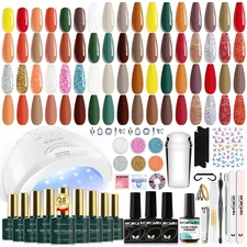 Gel Nail Polish Kit: 28 Colors Gel Nail Polish Set with U V/LED Light Macaron Nu