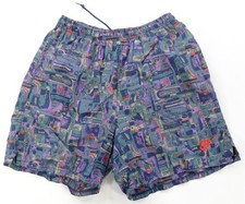 Rare Vintage NIKE Spell Out Swoosh Abstract All Over Print Swim Trunks 90s AOP M