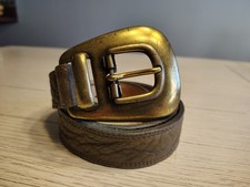 GRAY Genuine Leather Belt Women's Brass Buckle Medium 34"