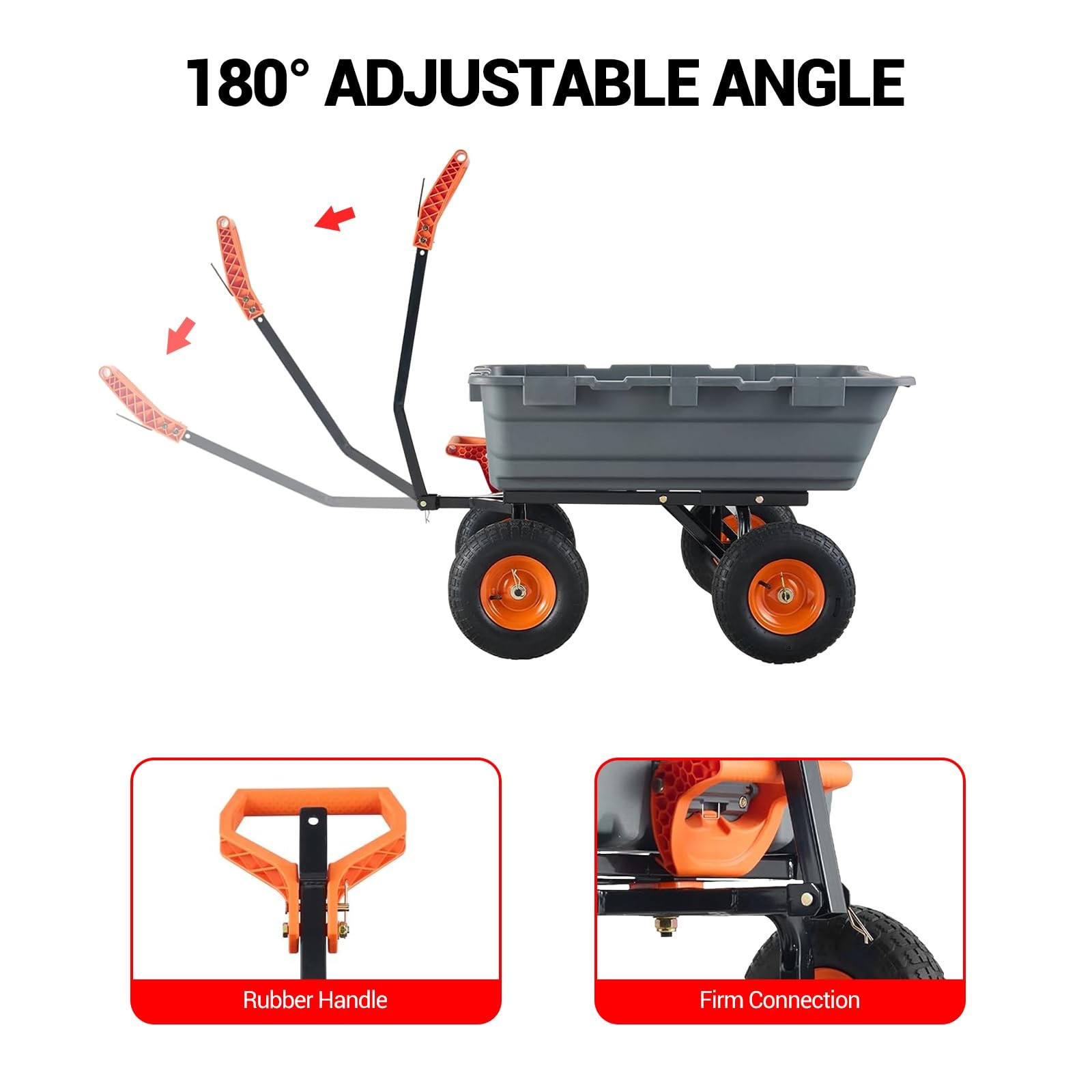 800 LBS Poly Garden Dump Cart Heavy-Duty Dump Wagon Utility Cart Wheelbarrow 