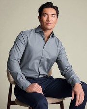 CHARLES TYRWHITT Non-Iron Stretch Chevron Texture Classic Fit Gray Shirt 19/37in