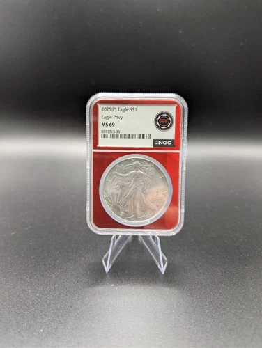 2025 Silver Eagle, Eagle Privy NGC MS69  Red Core