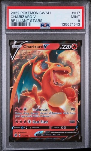 2022 POKEMON SWORD & SHIELD BRILLIANT STARS #017 CHARIZARD V PSA 9