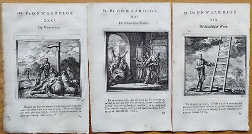 3 Blatt Kupferstiche Onwaardige Wereld (B) - Luiken Emblemata - 1735