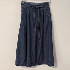 Polo Ralph Lauren Denim Midi Skirt Dark Wash Tie Waist Cotton A-Line Size 2