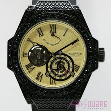 Zonne Automatic Black Rubber SS Skeleton Watch, Unused, S031BKZ-YG