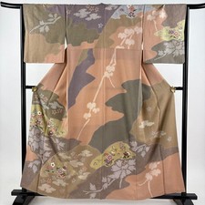 JAPANESE KIMONO HOMONGI PINK BEIGE 159.5cm 5 ft 3 in PURE SILK FF9759
