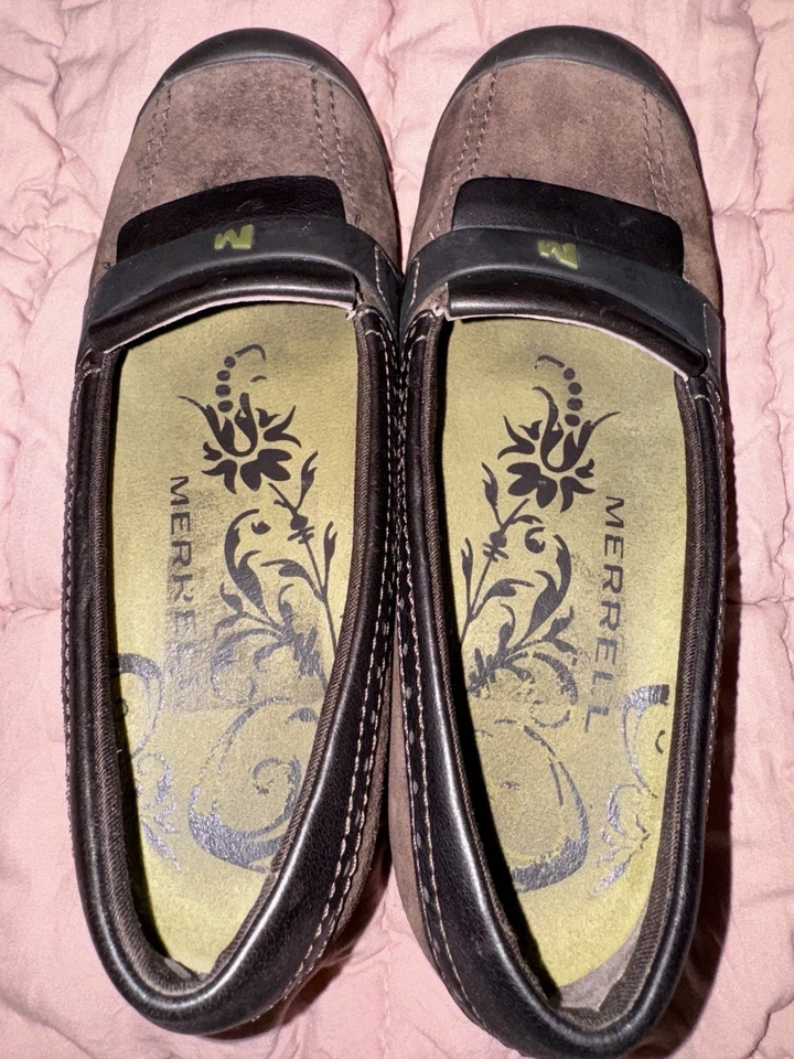 Женские туфли-лодочки Merrell 5,5 темно-коричневые замшевые Plaza мокасины без шнуровки на комфортном каблуке - Изображение 2 из 4