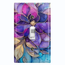 Metal Light Switch Outlet Cover Decorative Wall Plate Purple Blue Flowers EGS103