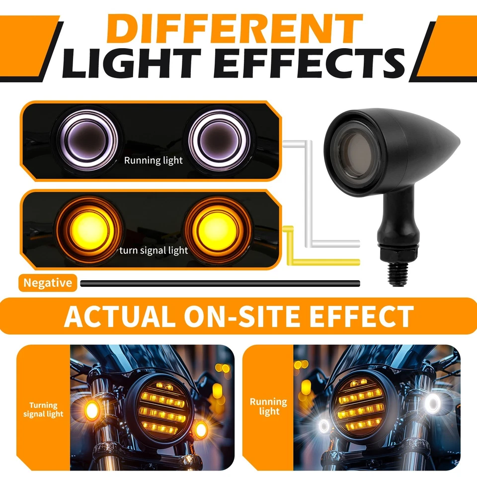 Bullet Motorcycle LED Turn Signal Amber Blinker Lights For Harley Sportster Dyna Foto 4 de 4